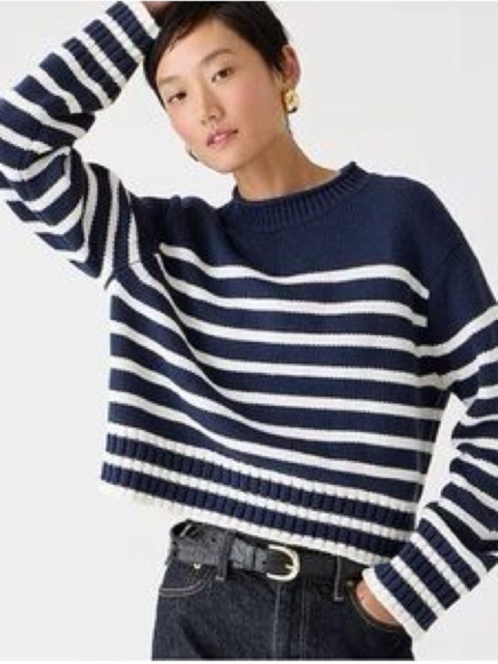 J. Crew Navy and White Striped Scoopneck Sweater